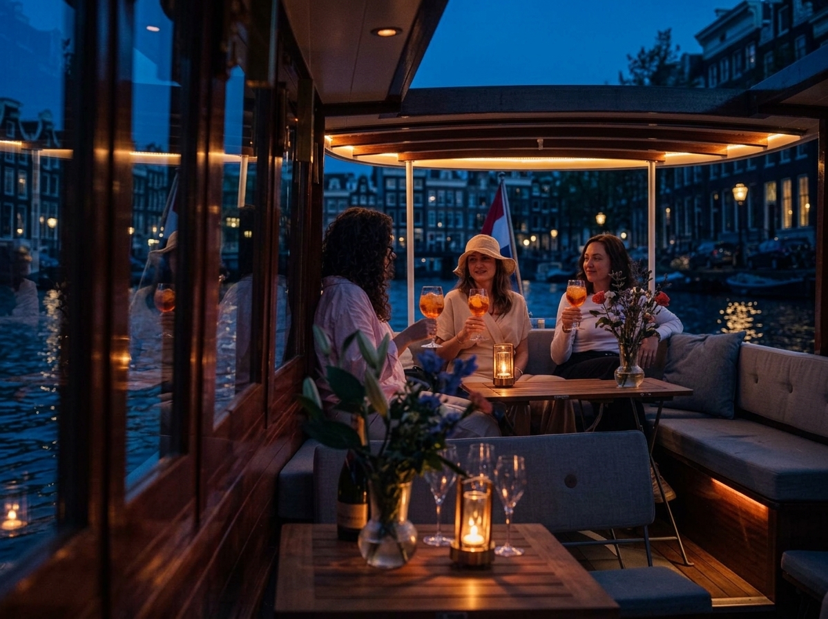 Beheiztes Salonboot in Amsterdam mieten: im Winter gemütlich unterwegs